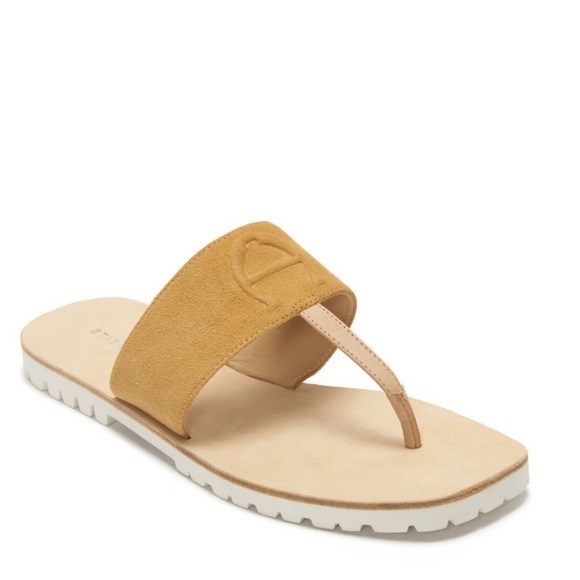 ETIENNE AIGNER Palma Golden Leather/Suede Slip On Flat Flip Flop Sandals - Picture 1 of 10